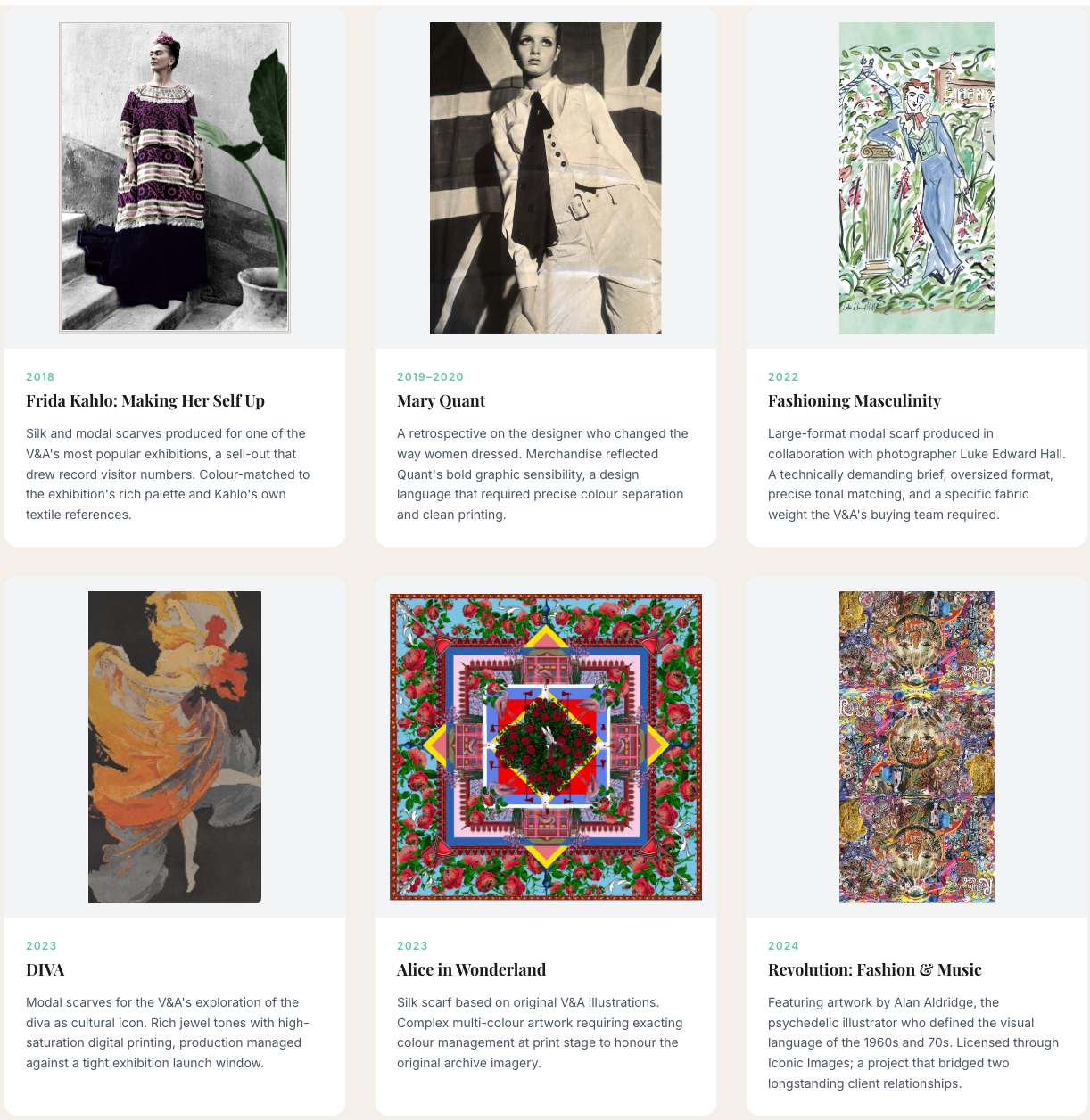 Heritage merchandise produced for a museum, showing artwork translated onto a finished printed product.
